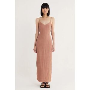 Rumer Mia Lace Dress Size Medium 100% Linen Open Back Maxi Dress in Maple